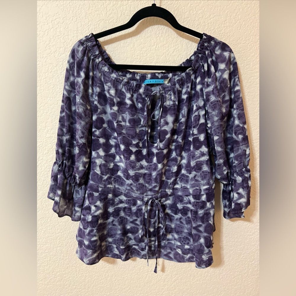 Alice + Olivia Purple Floral Geometric Silk Blouse‎ Size S